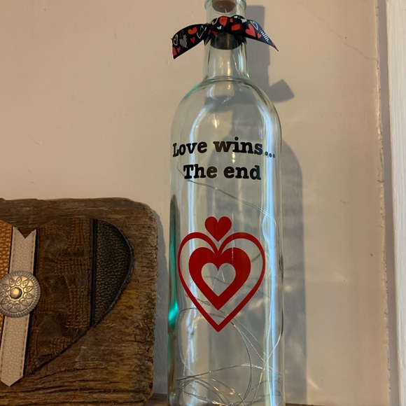 Hand Crafted- ‘Love Wins..’Red fairy light wine bottle lantern with die cut logo - Picture 9 of 9